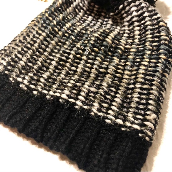 Madden Pom Pom Hat Black Metallic Beanie Winter - Picture 4 of 6